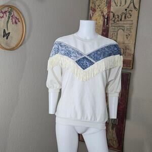 Vintage Western Style Lace and Fringe Batwing Sweater by Weathered Blues